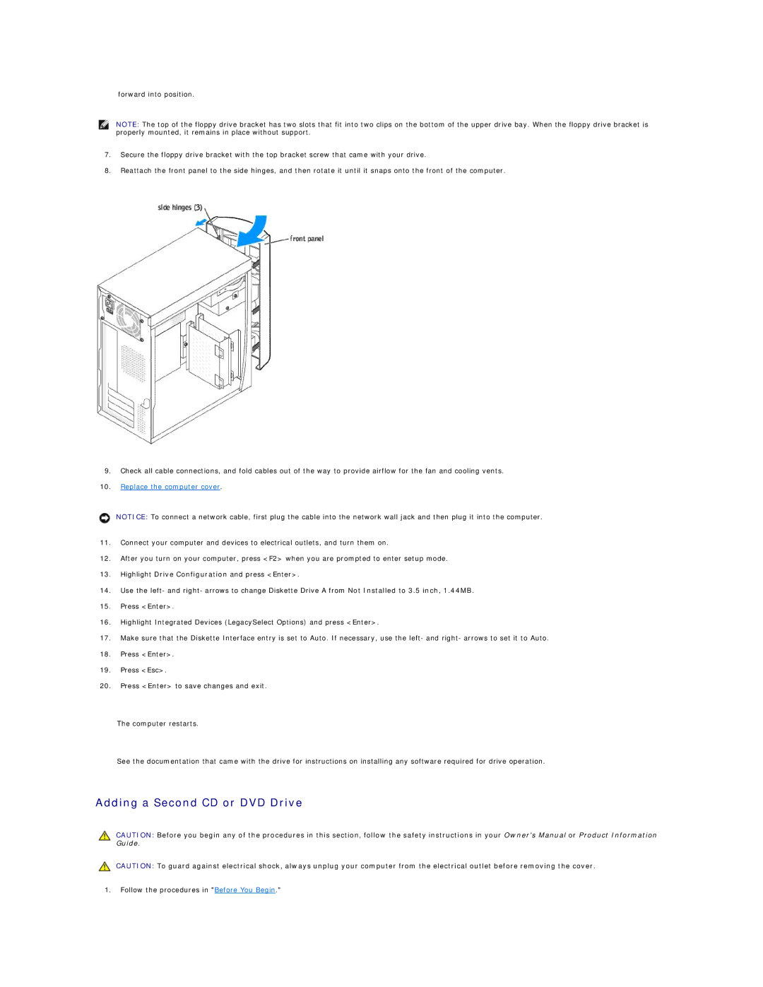 Dell 4600 technical specifications Adding a Second CD or DVD Drive 