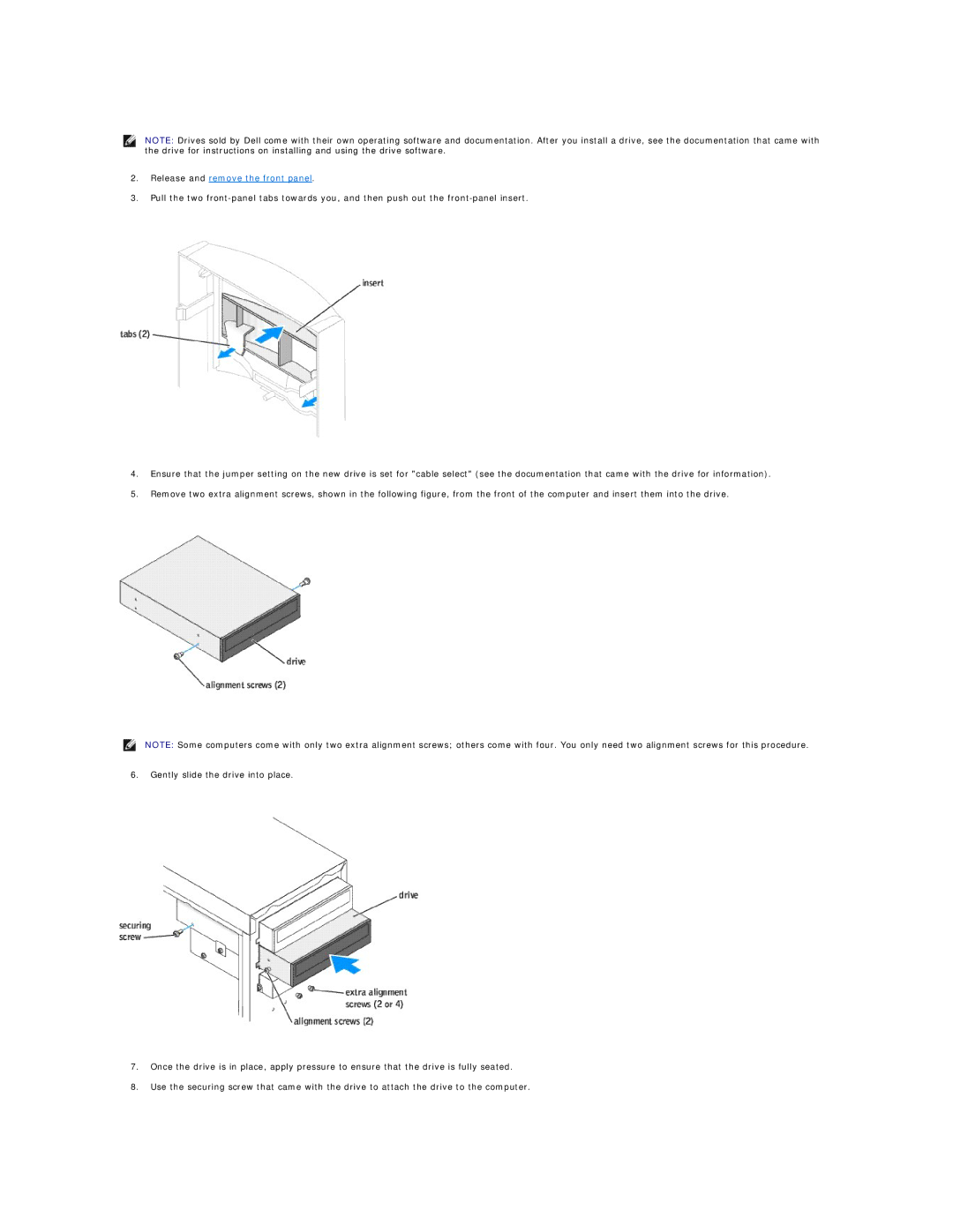 Dell 4600 technical specifications Release and remove the front panel 