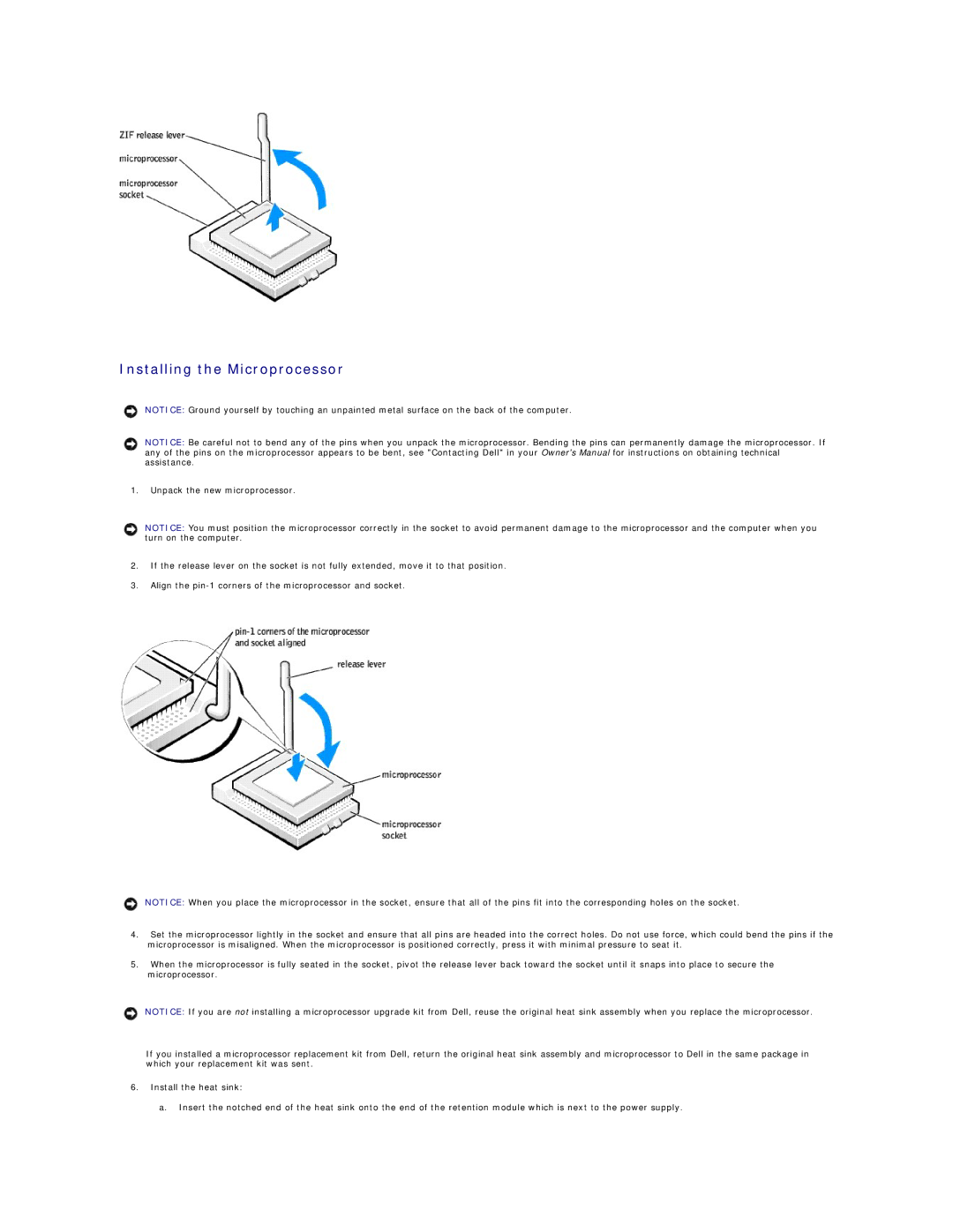 Dell 4600 technical specifications Installing the Microprocessor 