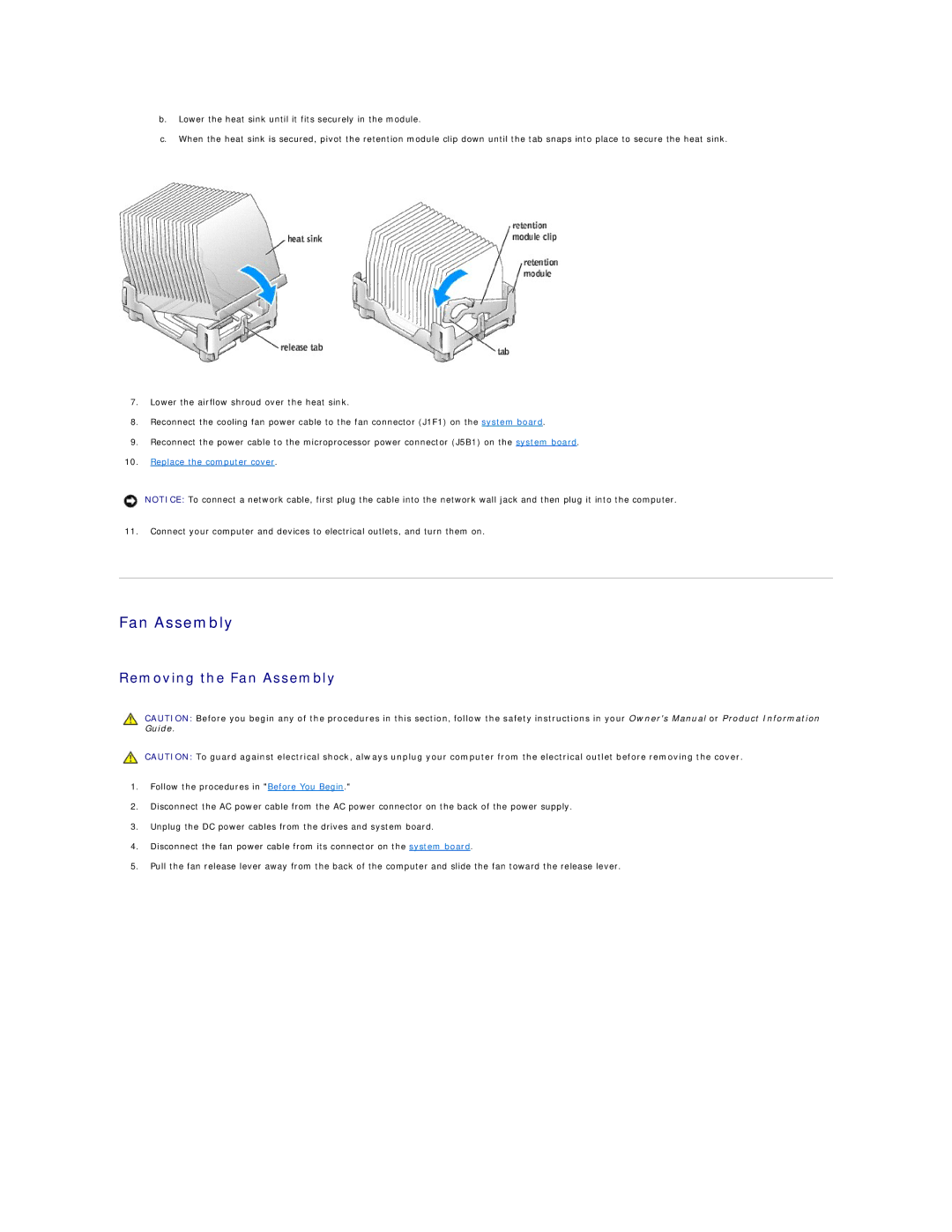 Dell 4600 technical specifications Removing the Fan Assembly 