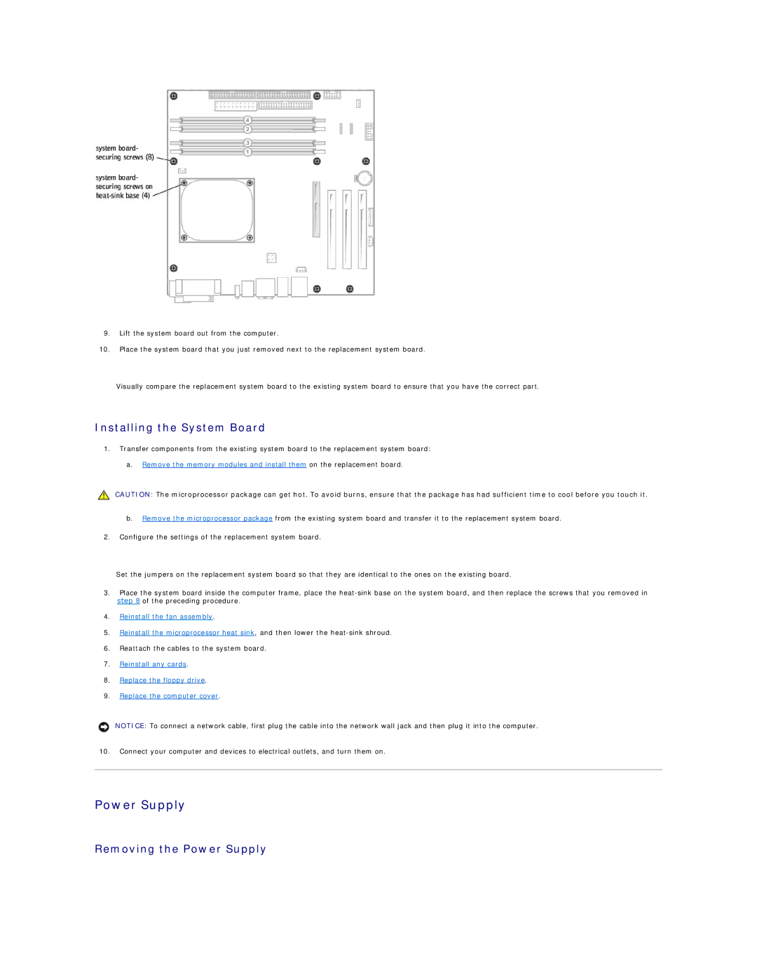 Dell 4600 technical specifications Installing the System Board, Removing the Power Supply 