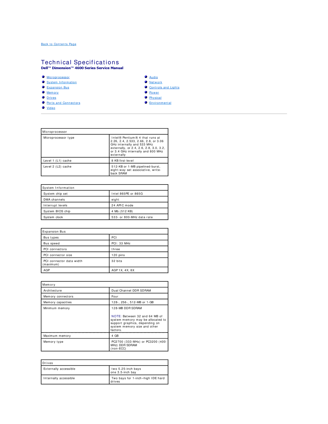 Dell 4600 technical specifications Technical Specifications 