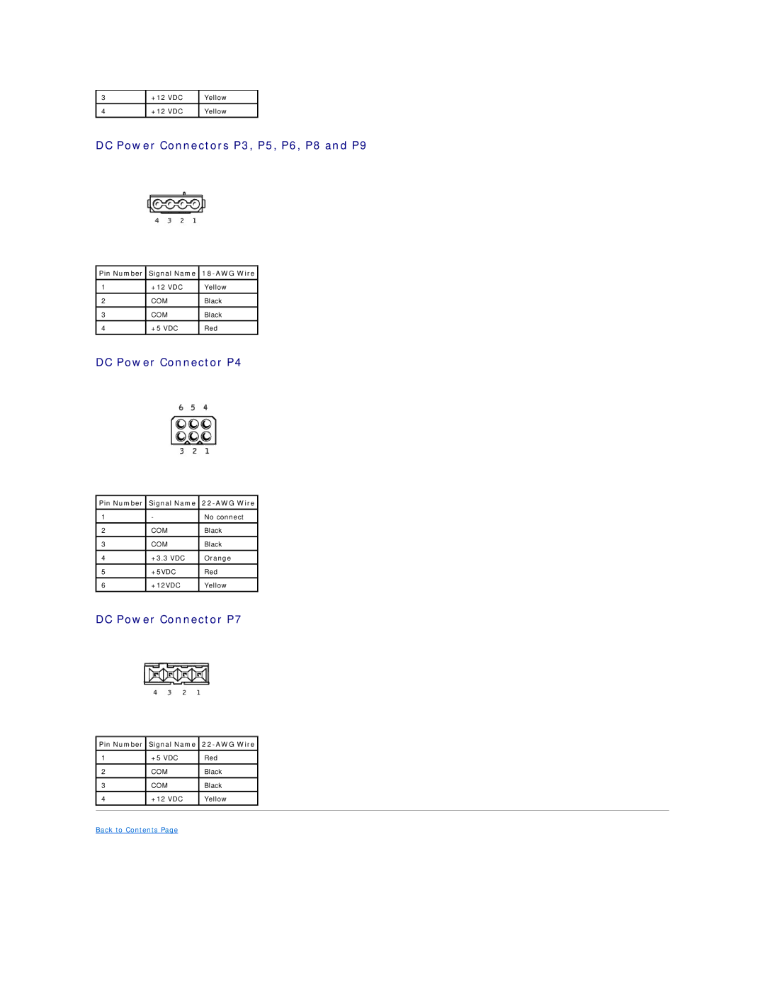 Dell 4600 technical specifications DC Power Connectors P3, P5, P6, P8 and P9, DC Power Connector P4, DC Power Connector P7 