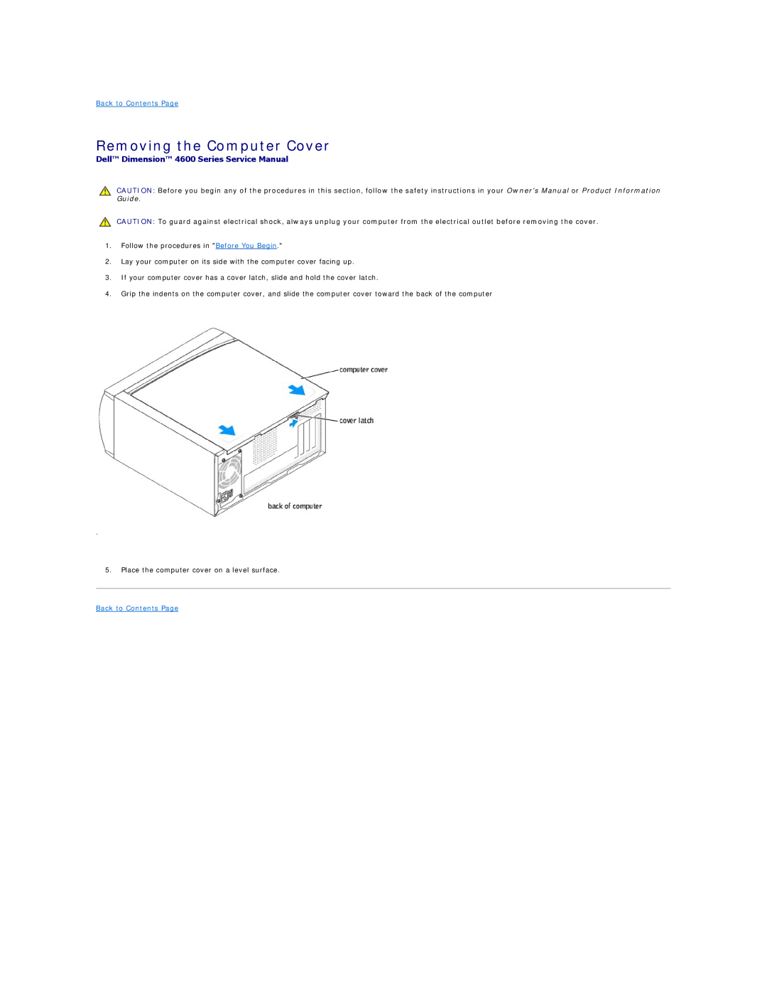 Dell 4600 technical specifications Removing the Computer Cover 