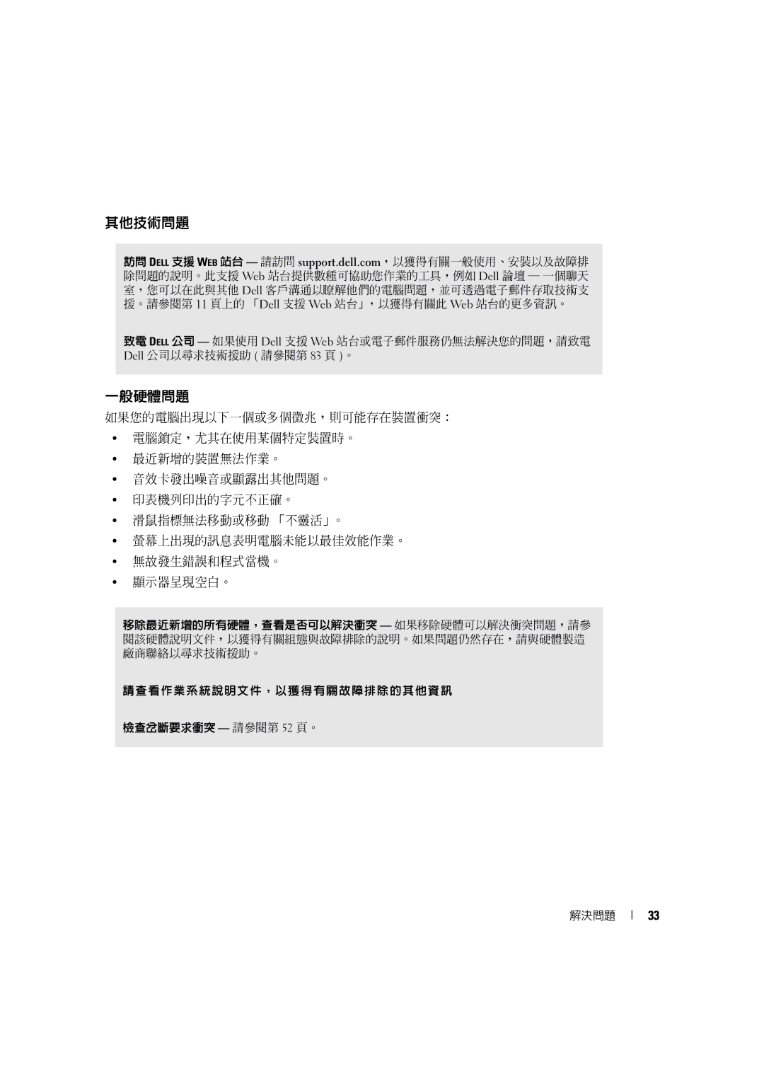 Dell 4600C manual 其他技術問題, 一般硬體問題 