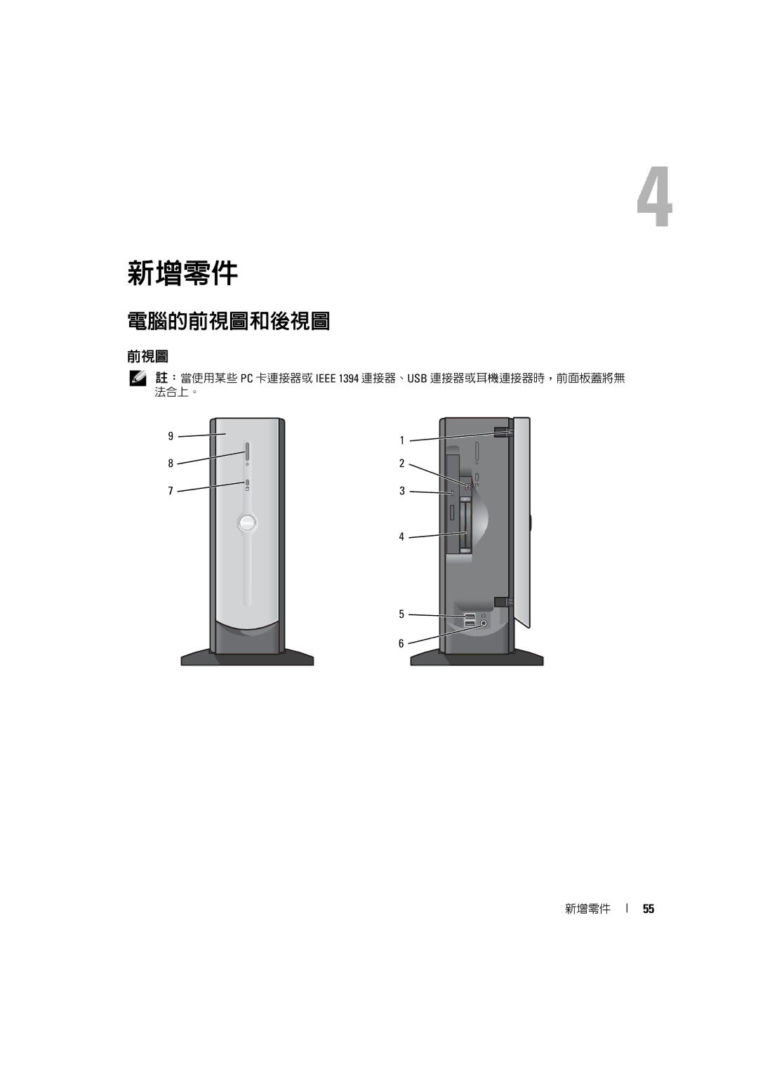 Dell 4600C manual 電腦的前視圖和後視圖 