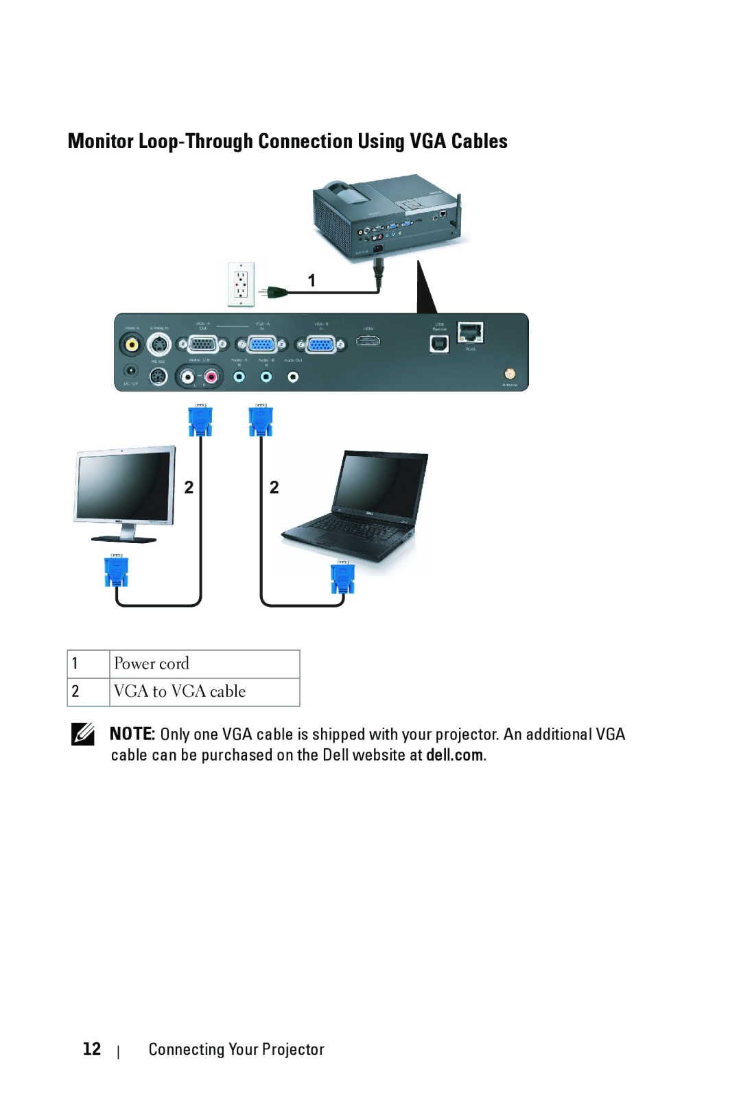 Dell 4610X manual Monitor Loop-Through Connection Using VGA Cables 