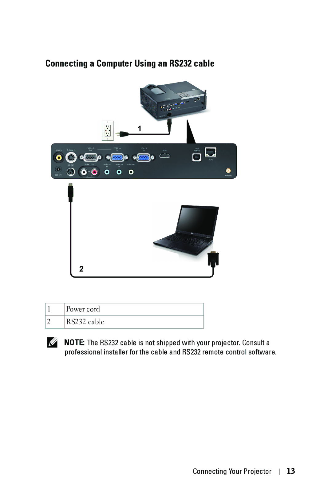 Dell 4610X manual Connecting a Computer Using an RS232 cable 