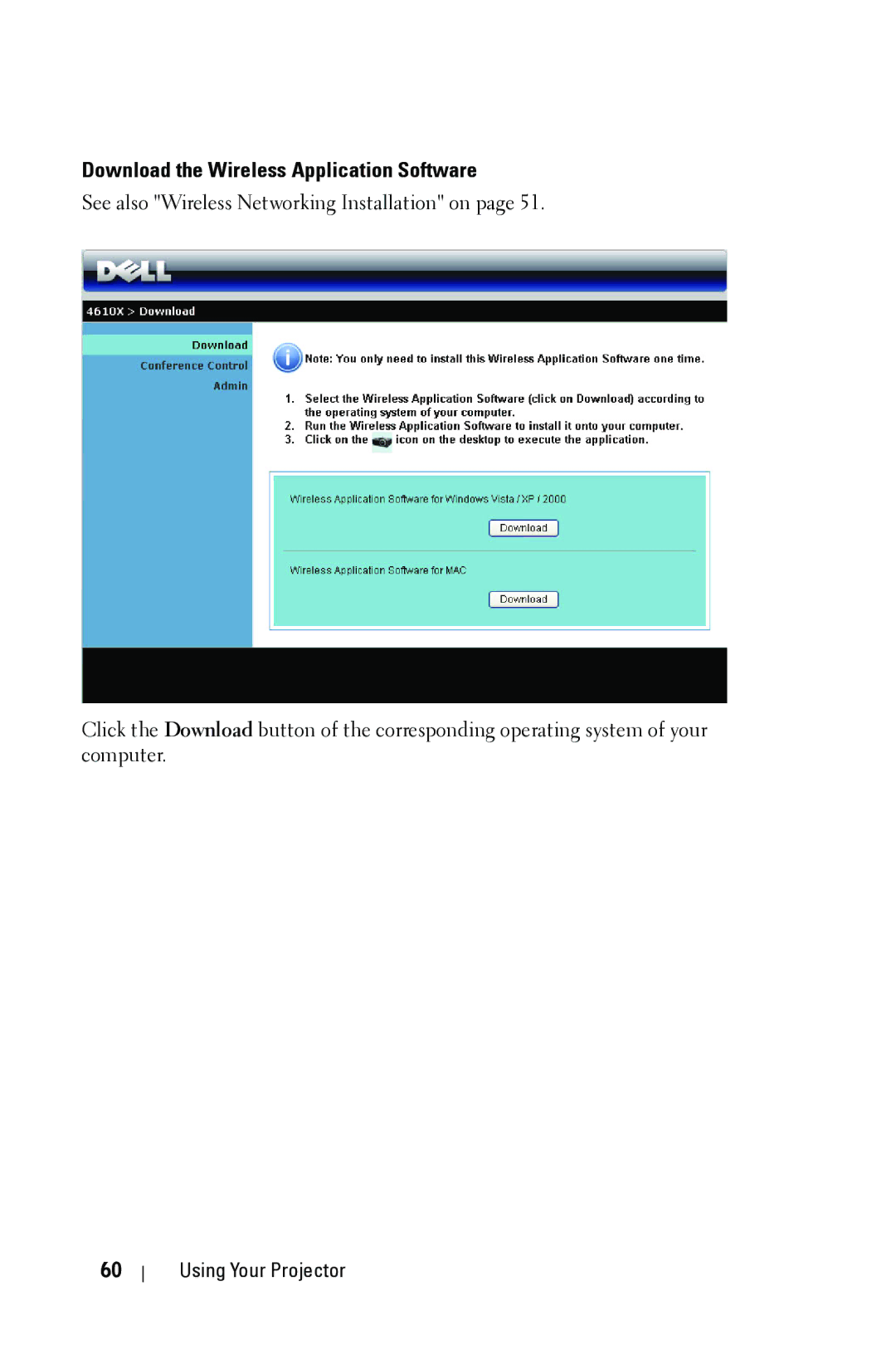 Dell 4610X manual Download the Wireless Application Software 