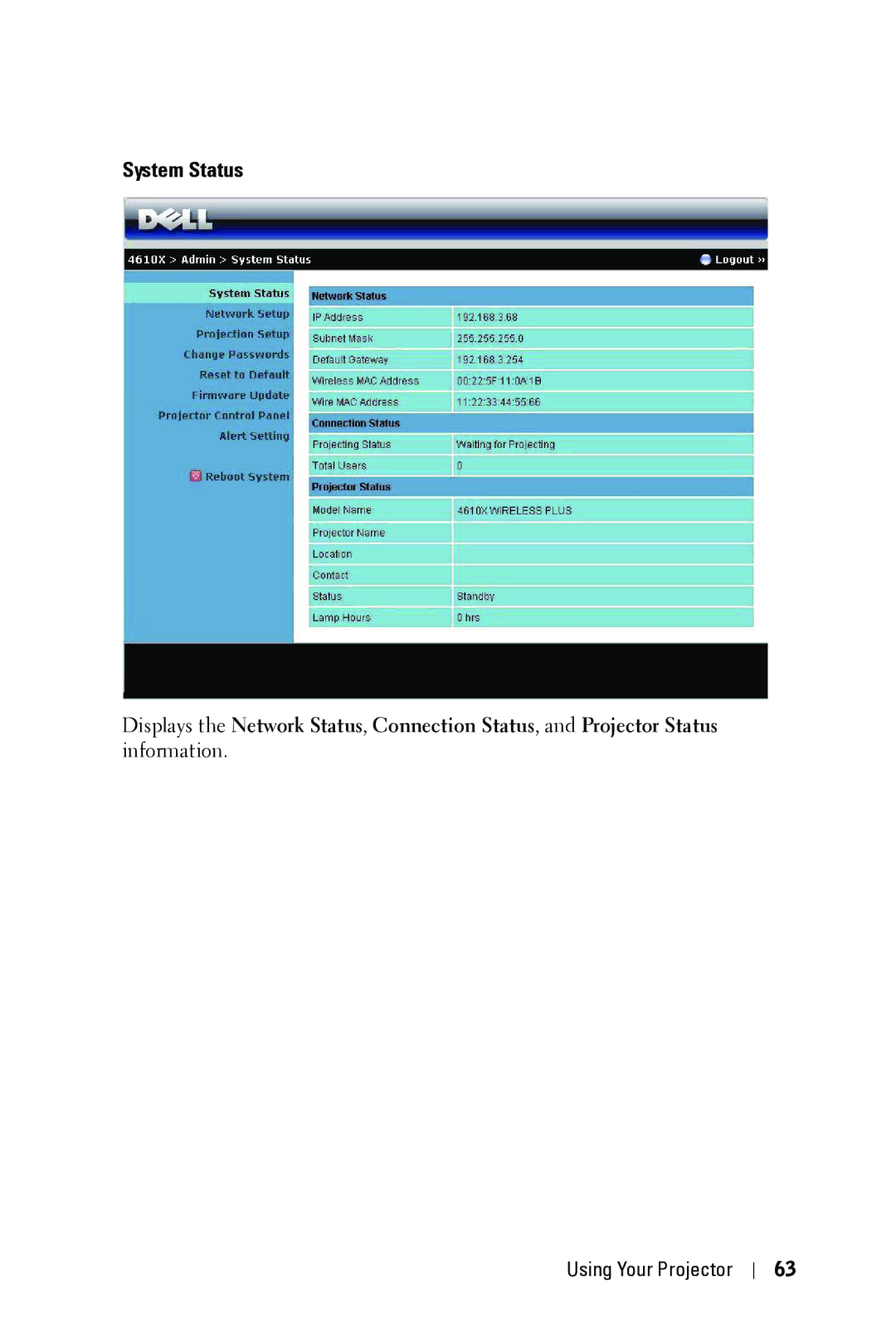 Dell 4610X manual System Status 