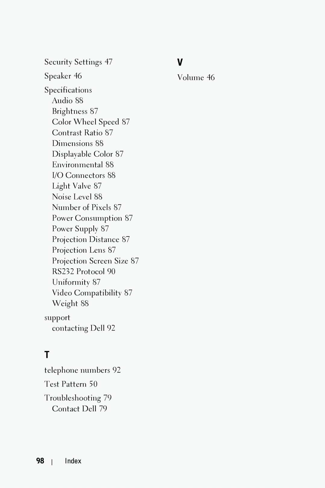 Dell 4610X manual Index 