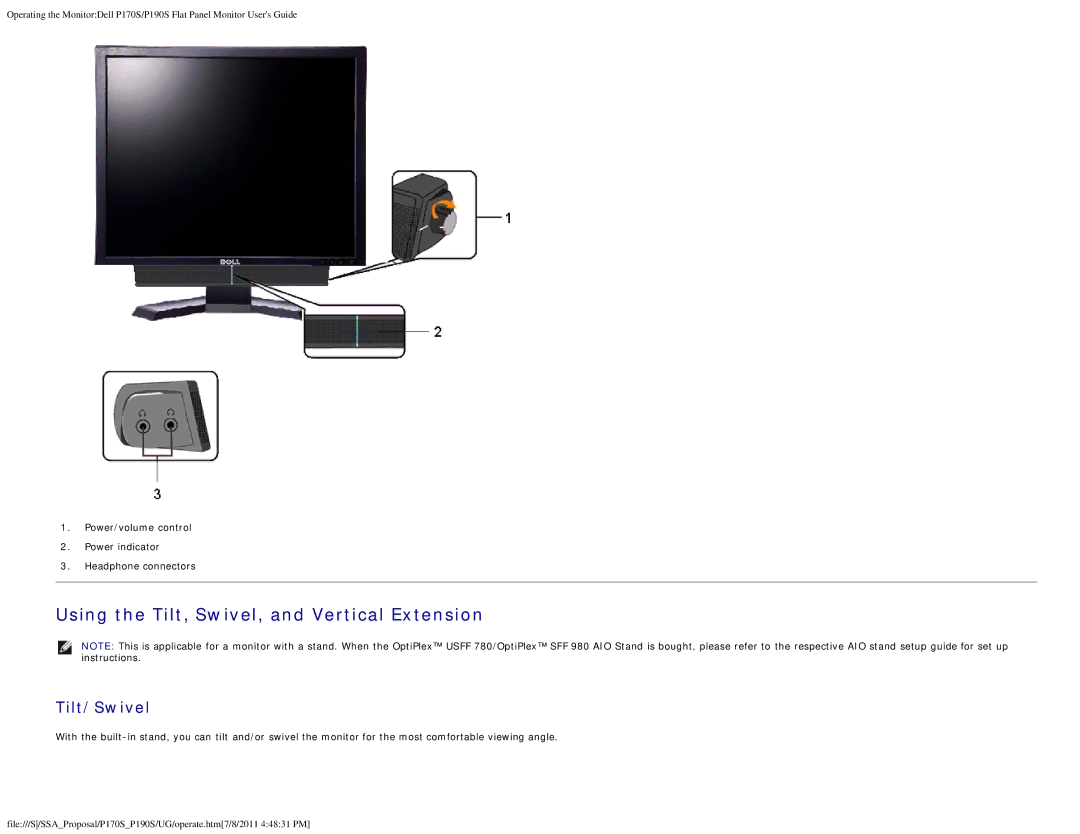 Dell 4647115 appendix Using the Tilt, Swivel, and Vertical Extension, Tilt/Swivel 