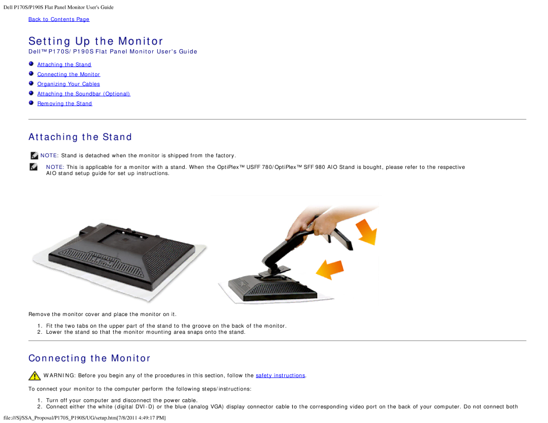 Dell 4647115 appendix Setting Up the Monitor 