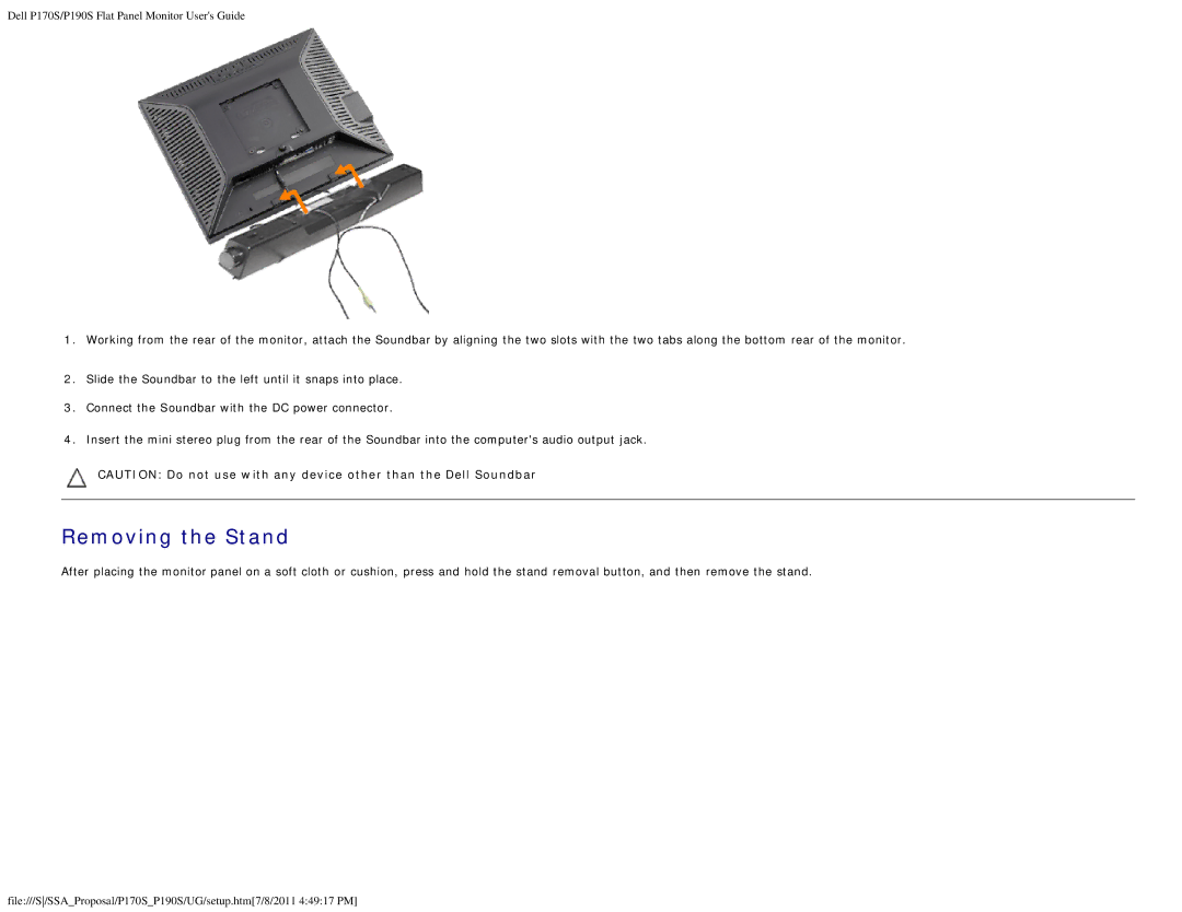 Dell 4647115 appendix Removing the Stand 