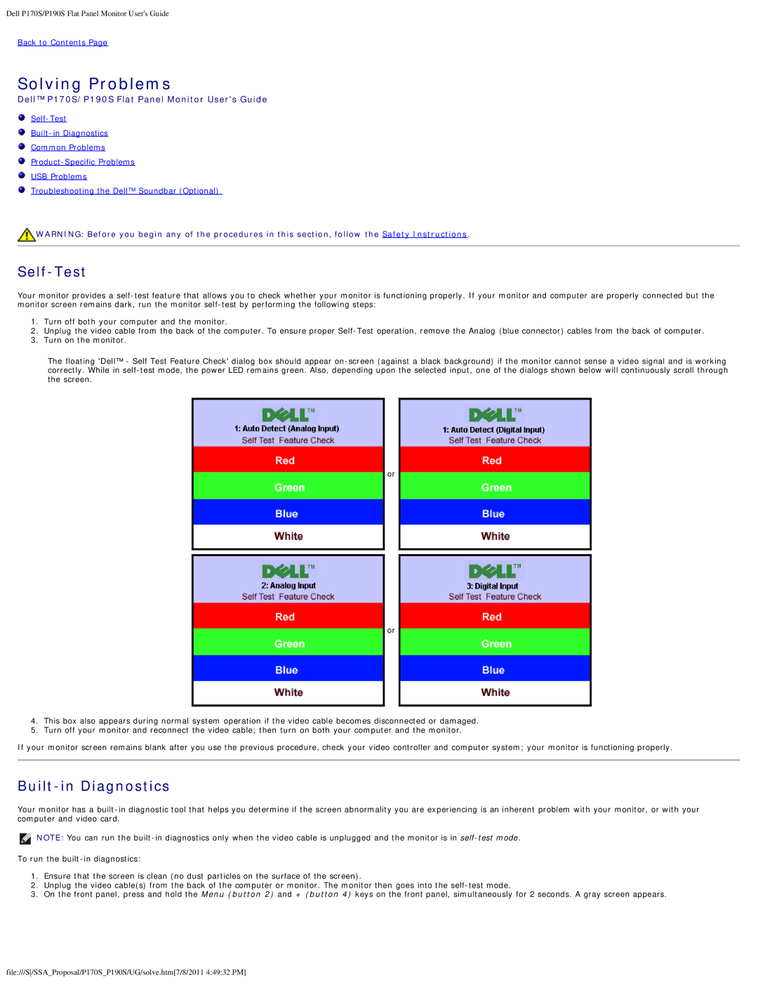 Dell 4647115 appendix Solving Problems, Self-Test, Built-in Diagnostics 