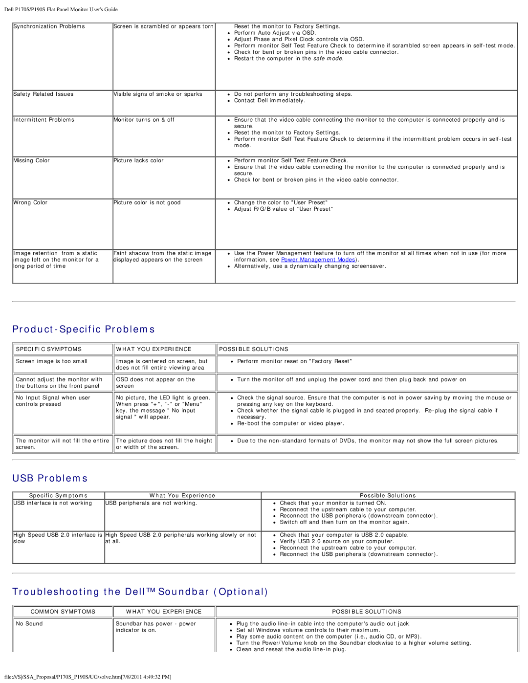 Dell 4647115 appendix Product-Specific Problems, USB Problems, Troubleshooting the Dell Soundbar Optional 