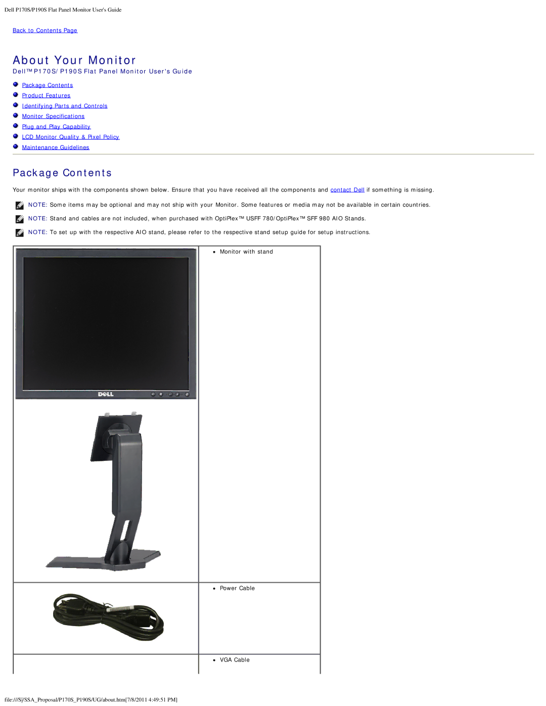 Dell 4647115 appendix About Your Monitor, Package Contents 