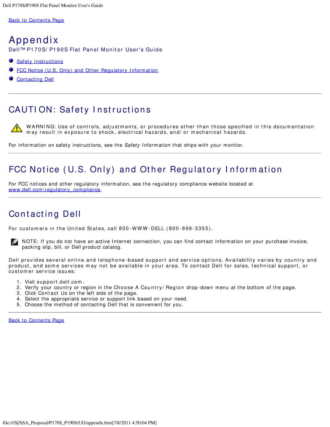 Dell 4647115 appendix Appendix, Dell P170S/P190S Flat Panel Monitor Users Guide 