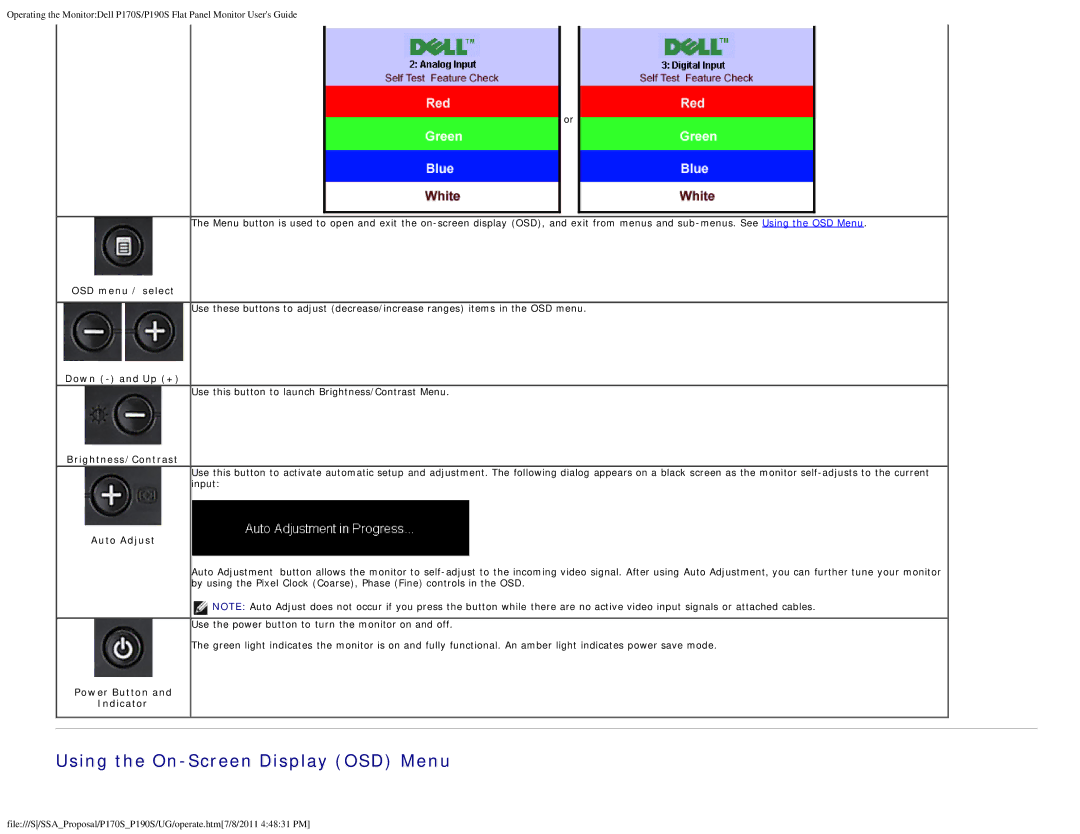 Dell 4647115 appendix Using the On-Screen Display OSD Menu 