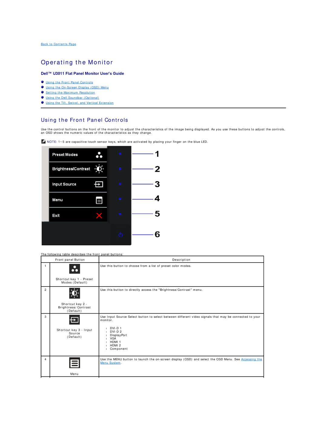 Dell 4688513 appendix Operating the Monitor, Using the Front Panel Controls 