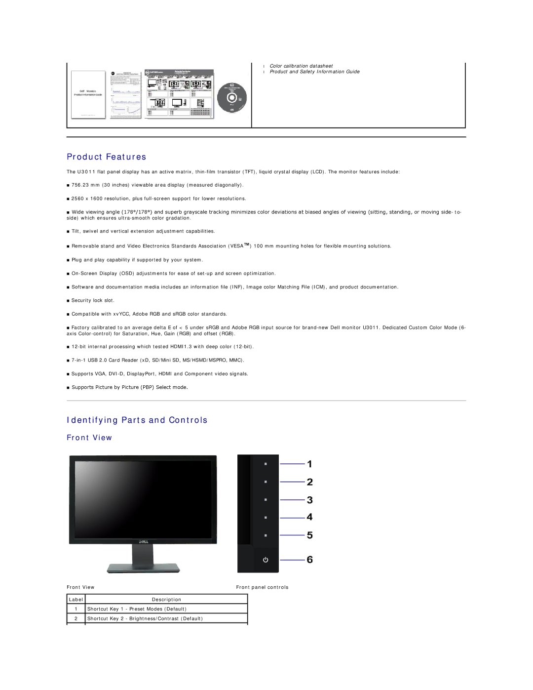 Dell 4688513 appendix Product Features, Identifying Parts and Controls, Front View 