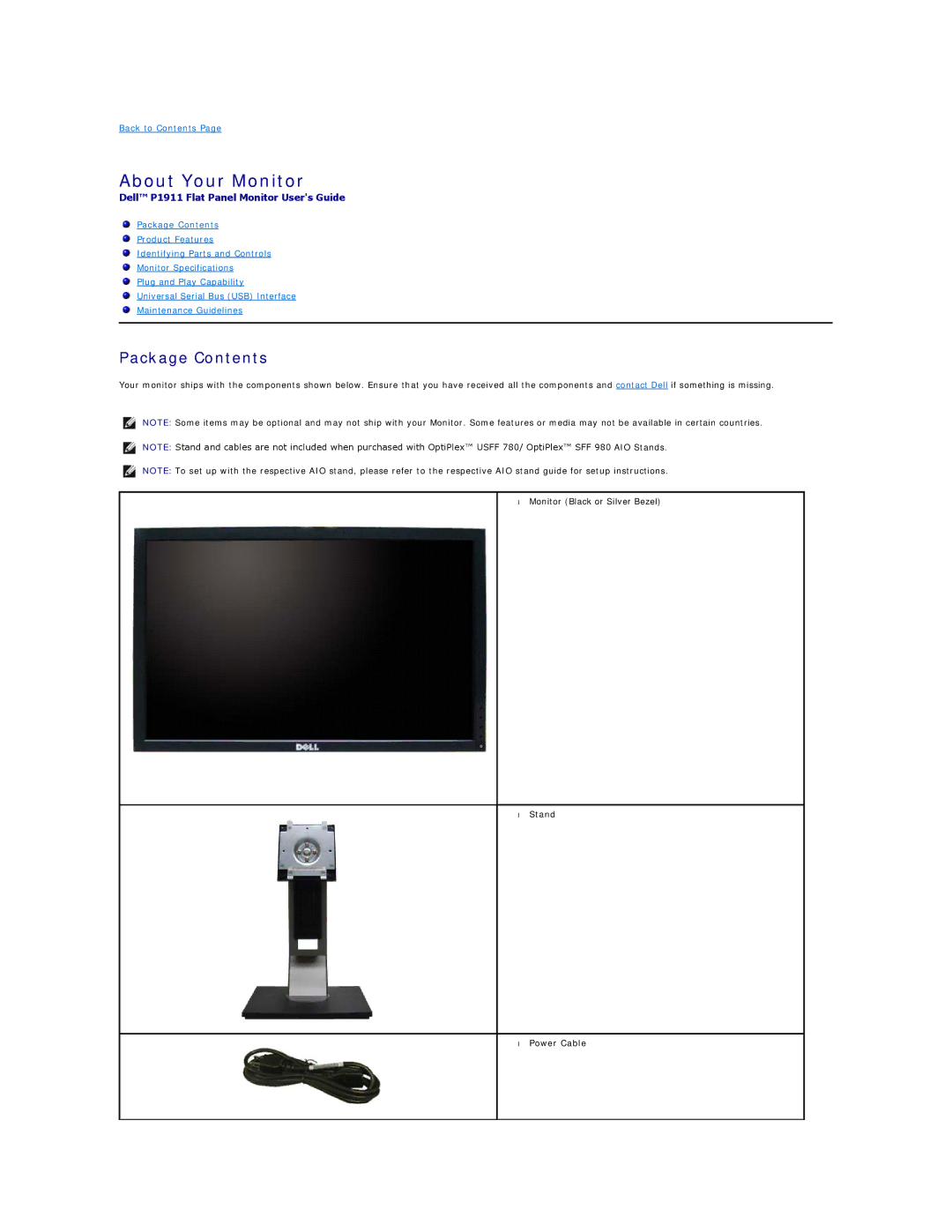 Dell 469-0052, P1911 appendix About Your Monitor, Package Contents 