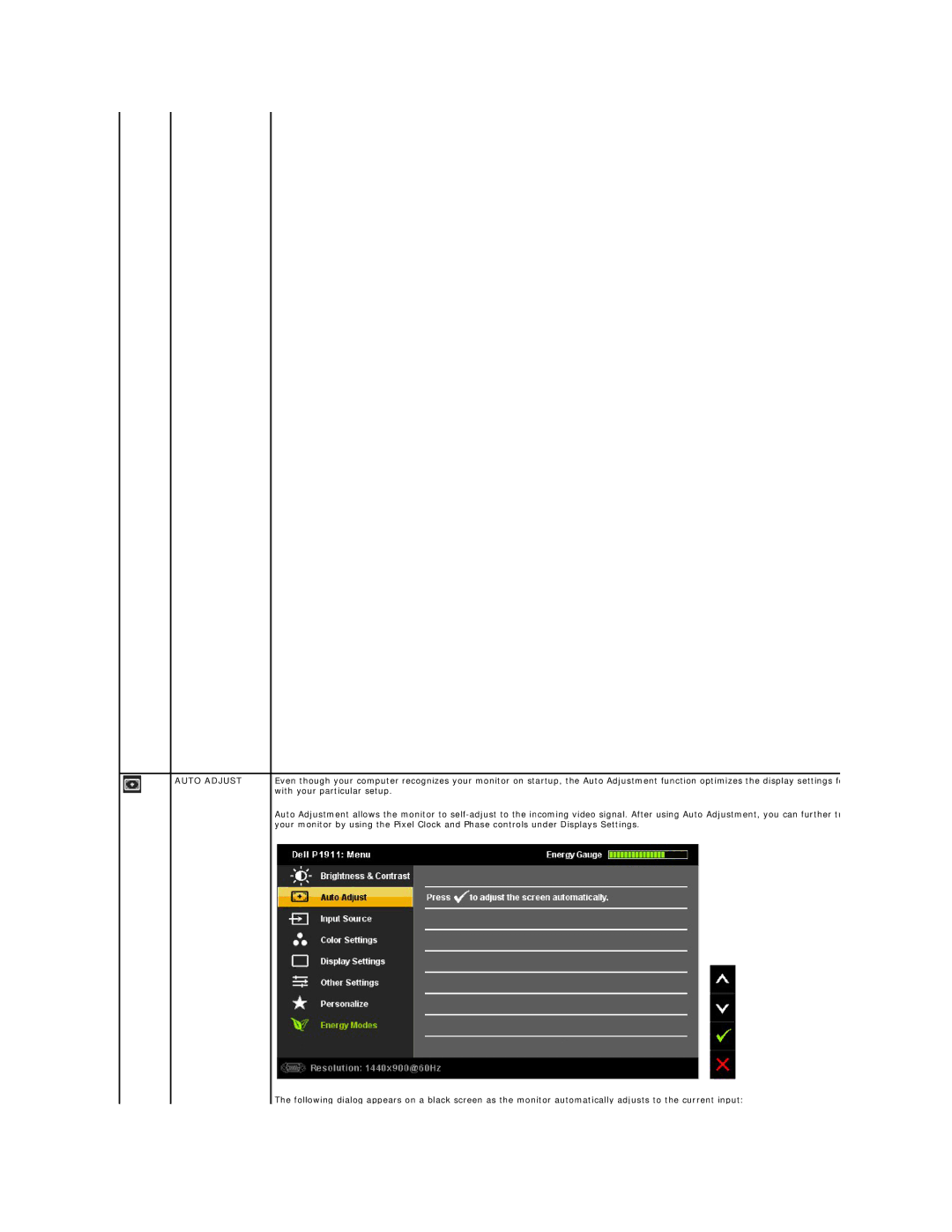 Dell 469-0052, P1911 appendix Auto Adjust 