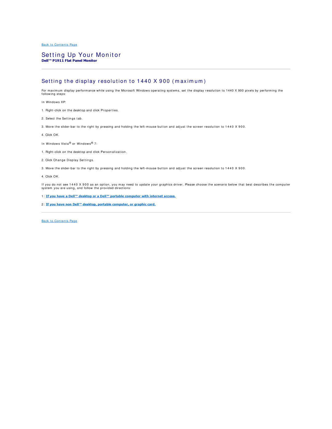 Dell P1911, 469-0052 appendix Setting the display resolution to 1440 X 900 maximum, Click Change Display Settings 