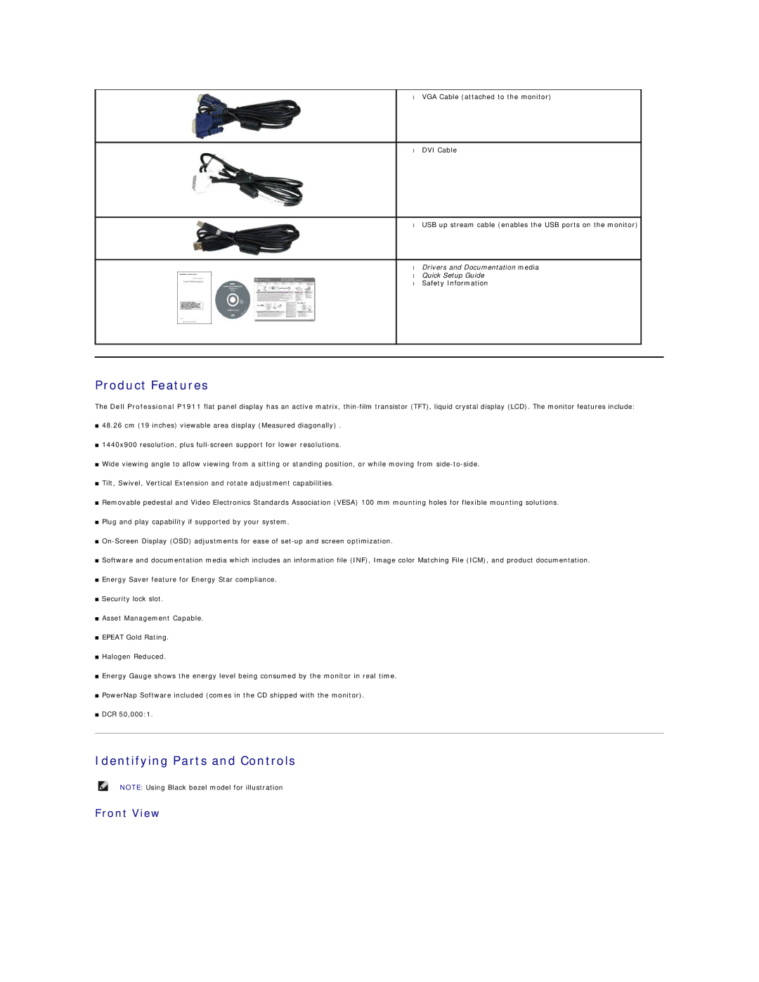 Dell P1911, 469-0052 appendix Product Features, Identifying Parts and Controls, Front View 