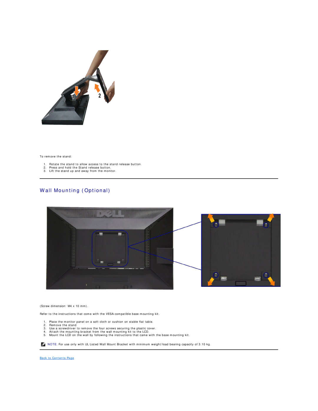 Dell 469-0052, P1911 appendix Wall Mounting Optional 