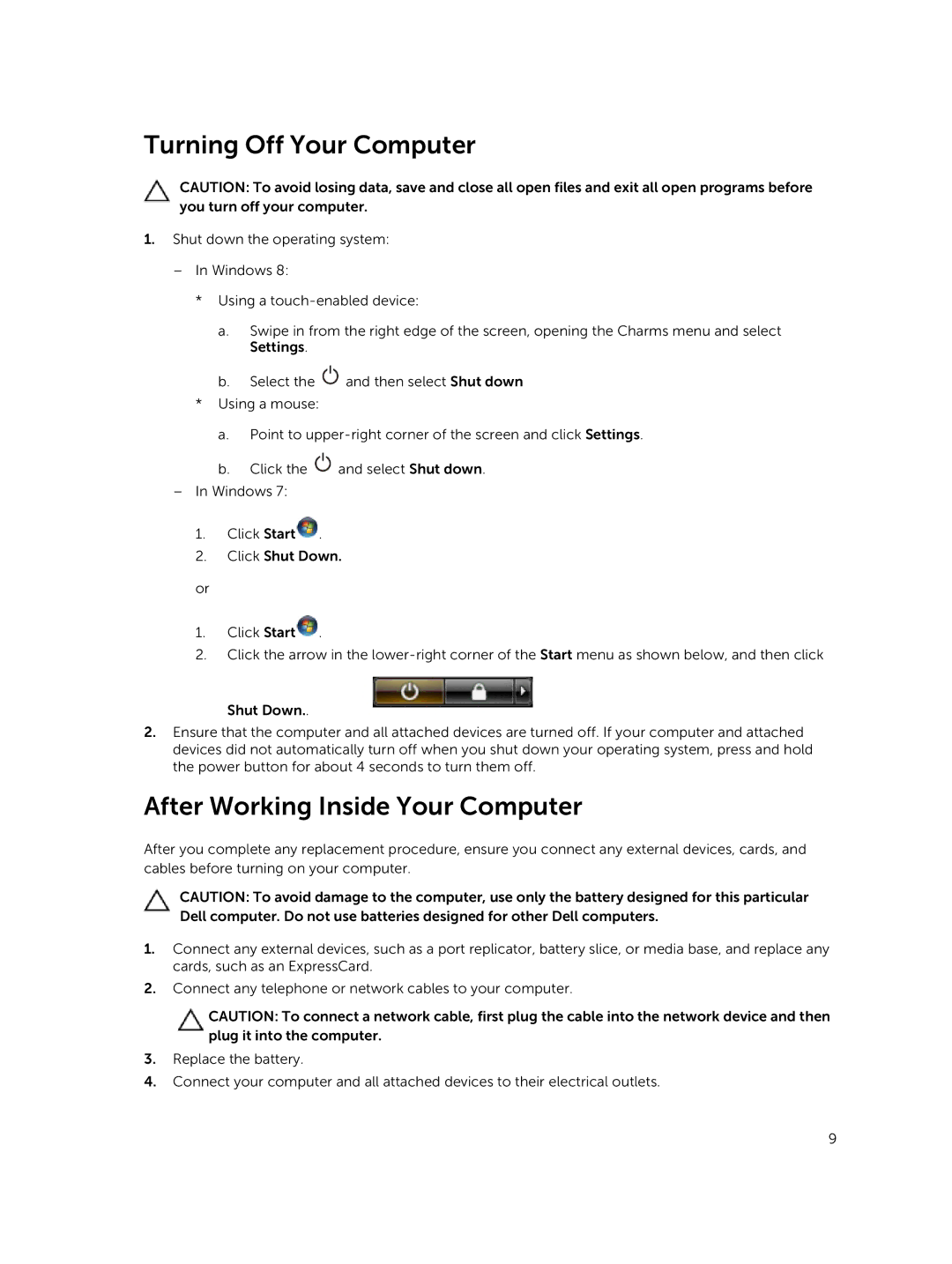 Dell 469-3137, 469-4077, I14RMT7500SLV owner manual Turning Off Your Computer, After Working Inside Your Computer 