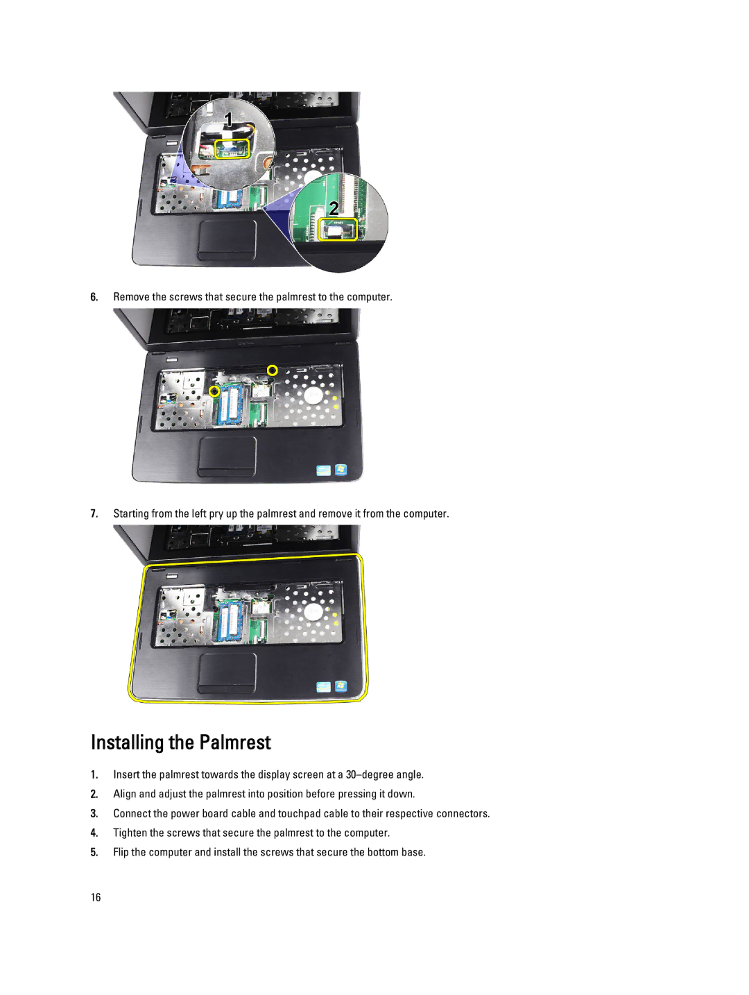 Dell 469-3486 owner manual Installing the Palmrest 