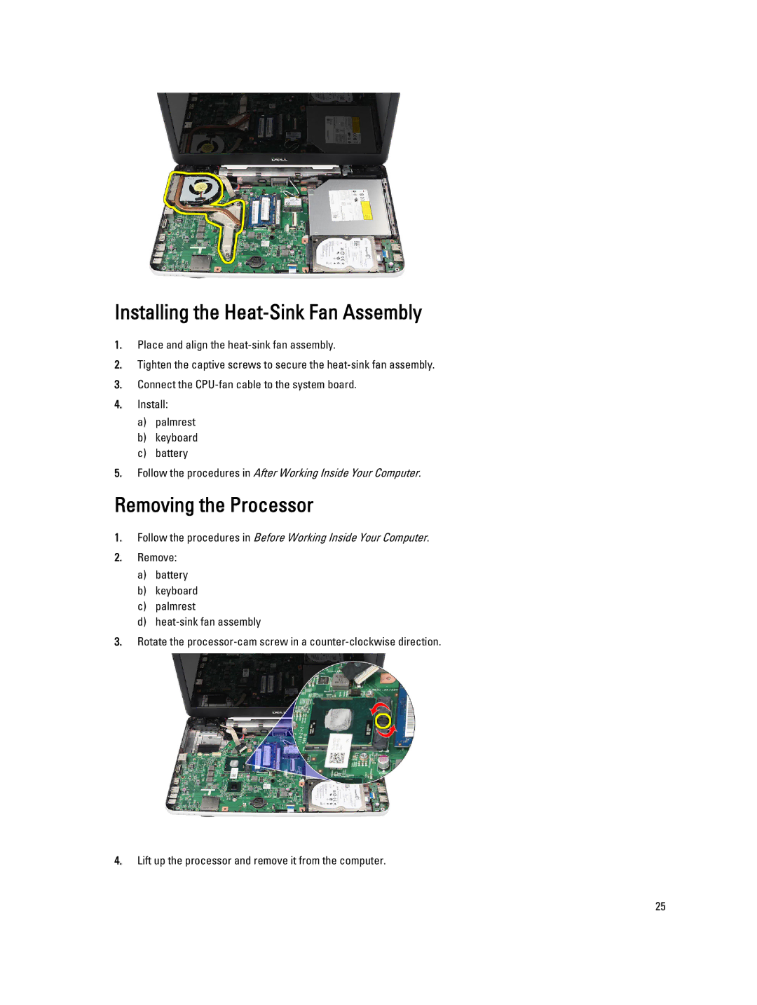 Dell 469-3486 owner manual Installing the Heat-Sink Fan Assembly, Removing the Processor 