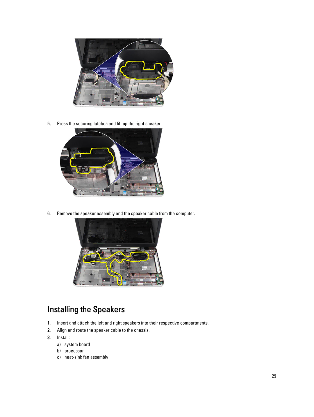 Dell 469-3486 owner manual Installing the Speakers 