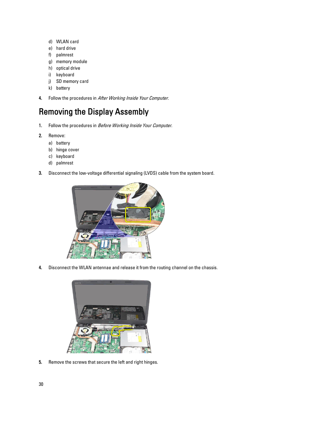 Dell 469-3486 owner manual Removing the Display Assembly 