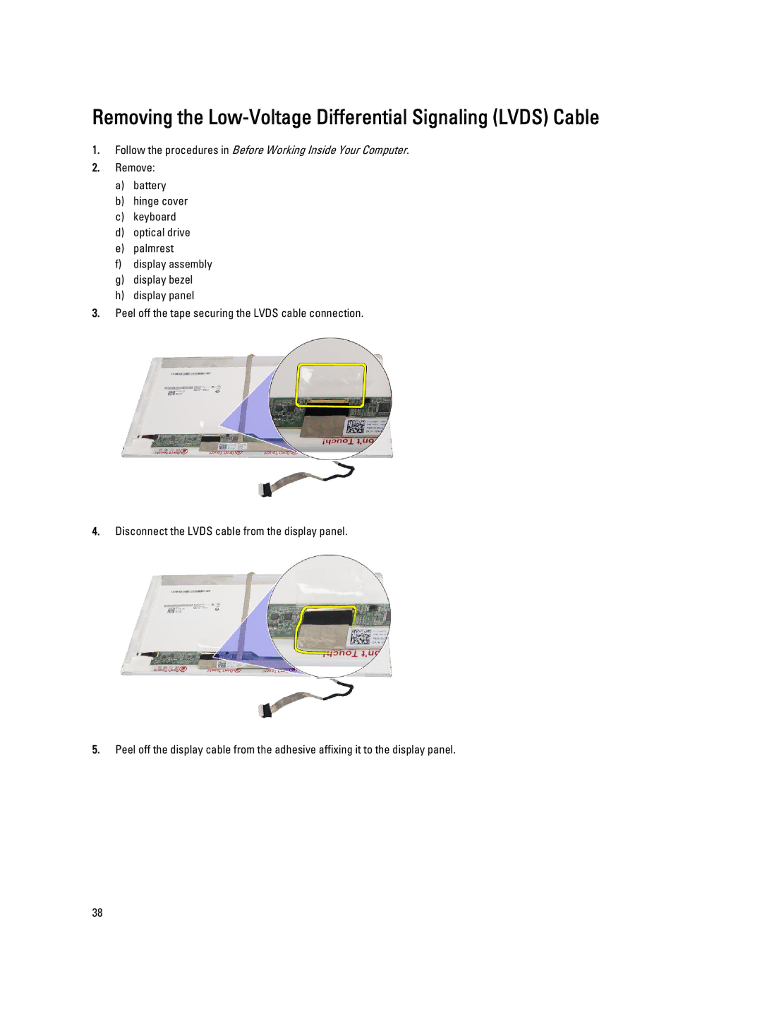 Dell 469-3486 owner manual Removing the Low-Voltage Differential Signaling Lvds Cable 