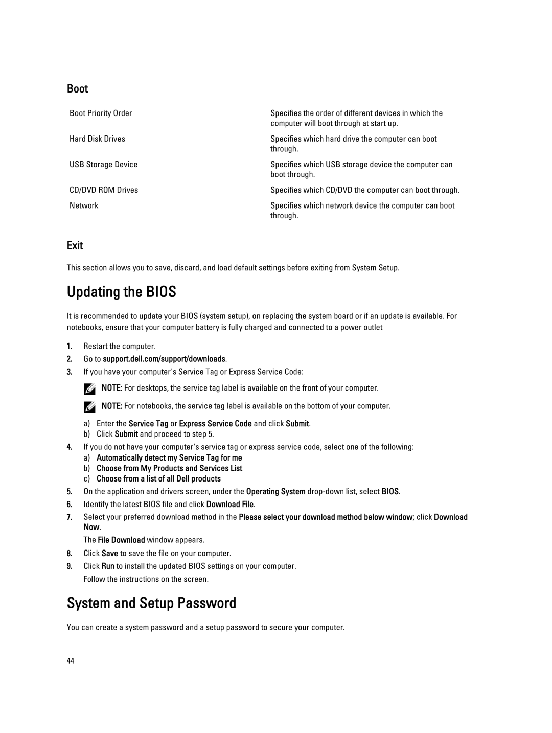 Dell 469-3486 owner manual Updating the Bios, System and Setup Password 