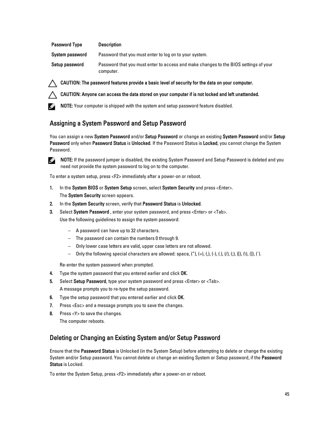 Dell 469-3486 owner manual Assigning a System Password and Setup Password 