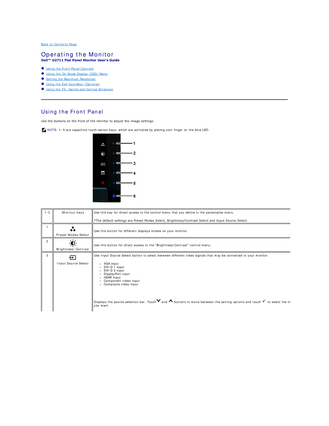 Dell 4690054, G615T appendix Operating the Monitor, Using the Front Panel 