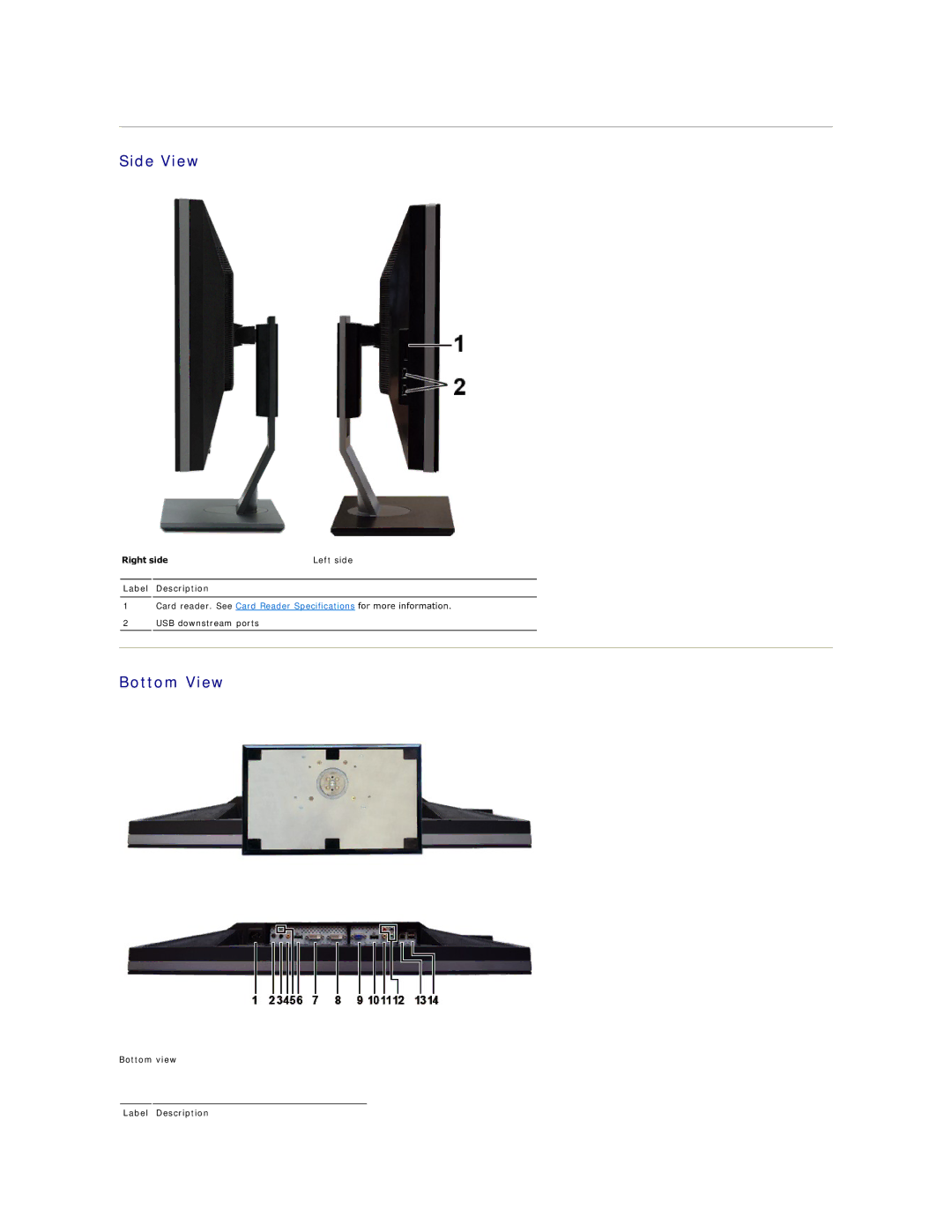 Dell G615T, 4690054 appendix Side View, Bottom View, Right side Left side Label Description, Bottom view Label Description 