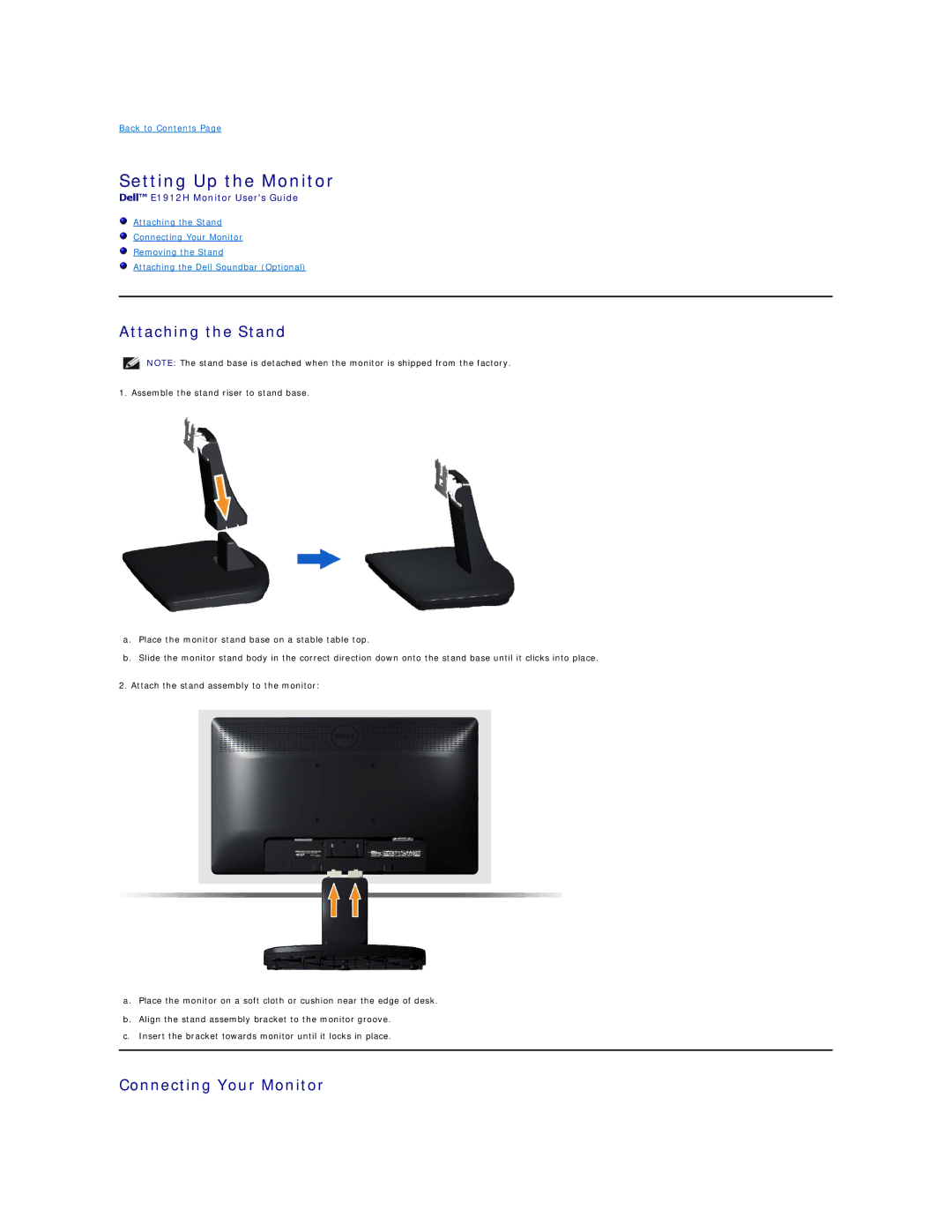 Dell 4690698 appendix Setting Up the Monitor, Attaching the Stand, Connecting Your Monitor 