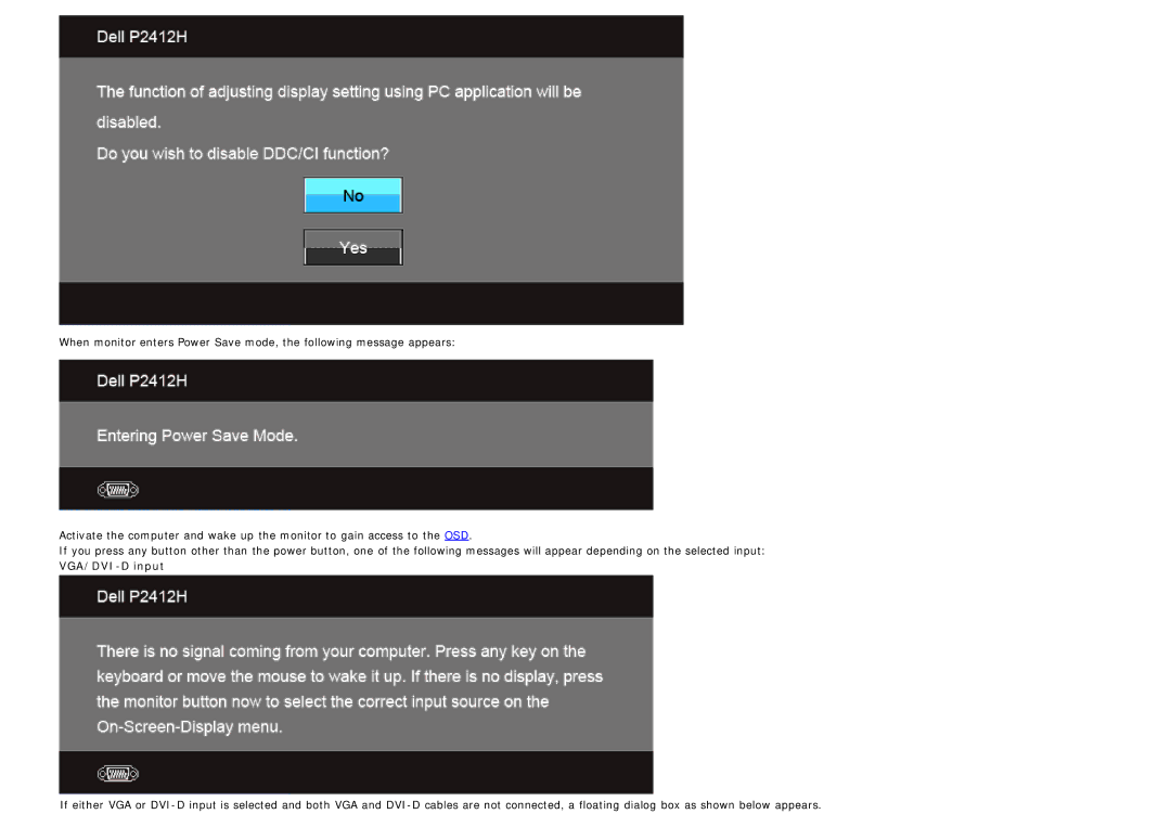 Dell P2412H-HF, 4691381 manual VGA/DVI-D input 