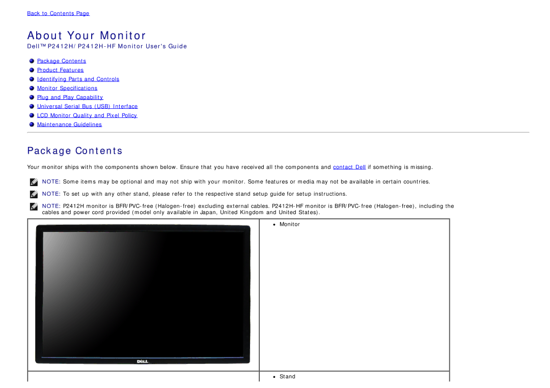 Dell 4691381, P2412H-HF manual About Your Monitor 