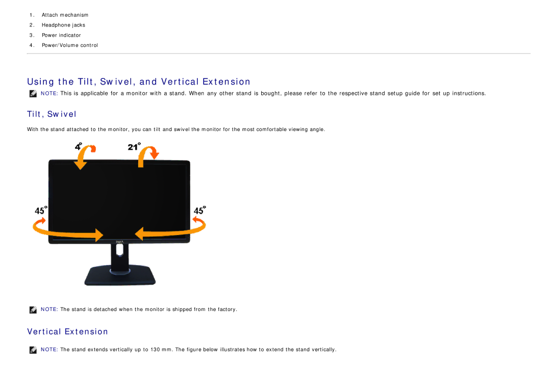 Dell 4691381, P2412H-HF manual Using the Tilt, Swivel, and Vertical Extension 