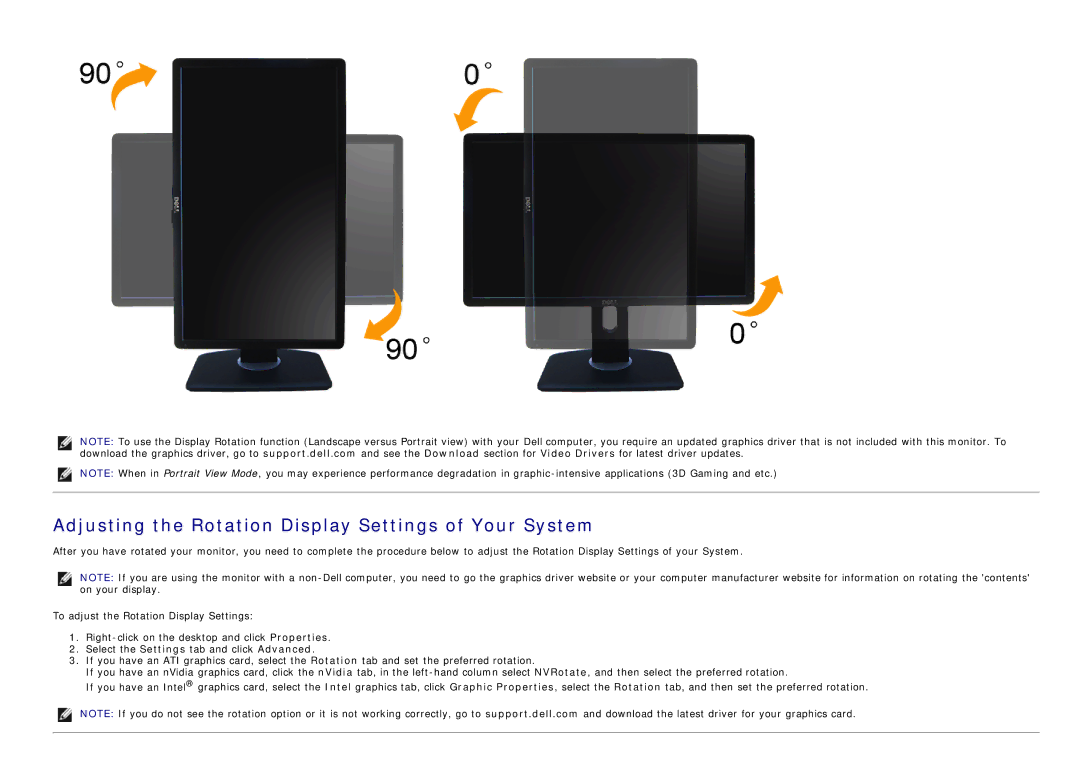 Dell P2412H-HF, 4691381 manual Adjusting the Rotation Display Settings of Your System 