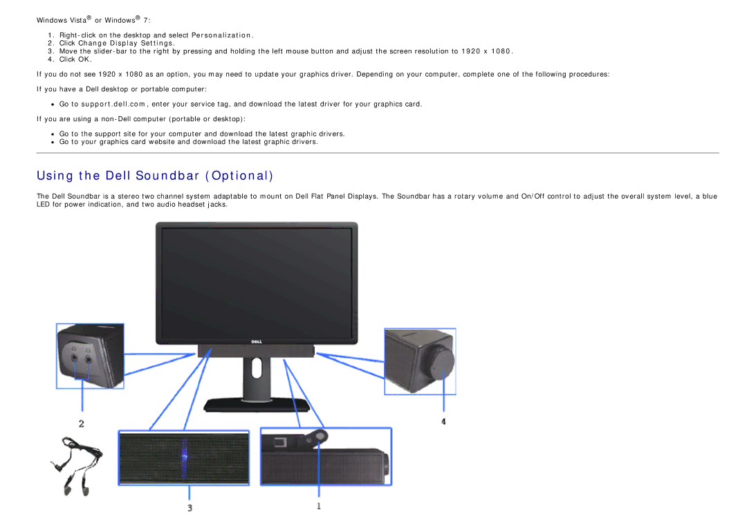 Dell 4691622 manual Using the Dell Soundbar Optional, Click Change Display Settings 