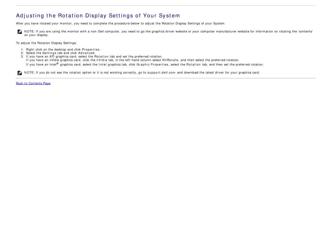 Dell 4691622 manual Adjusting the Rotation Display Settings of Your System 