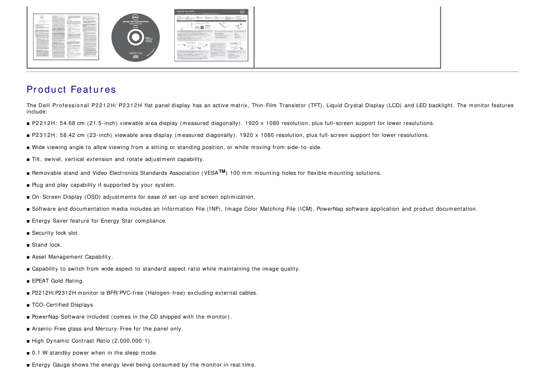 Dell 4691622 manual Product Features 