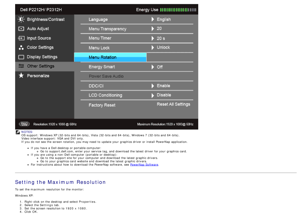 Dell 4691623 manual Setting the Maximum Resolution 