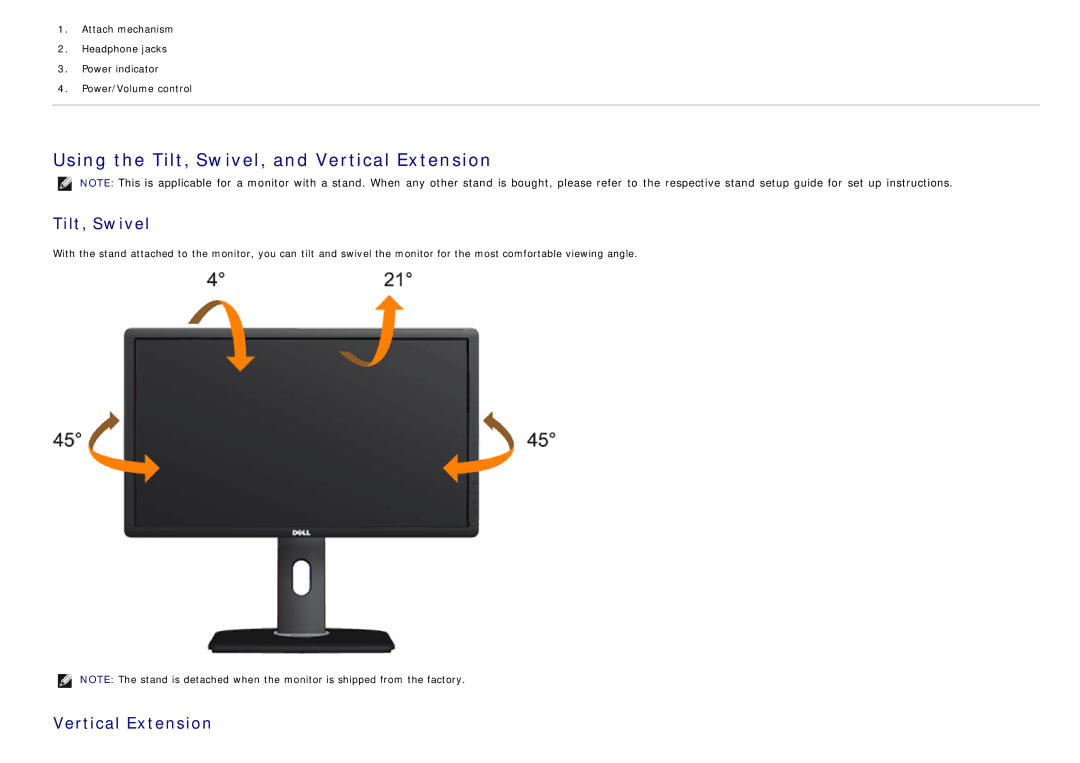 Dell 4691623 manual Using the Tilt, Swivel, and Vertical Extension 